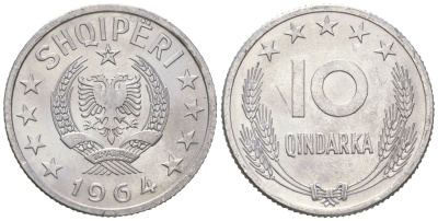 Албания 10 киндарок 1964 KM 40 алюминий UNC 4618-631