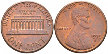 США 1 ЦЕНТ 1976 D, ЛИНКОЛЬН KM 201 медь цинк 105-1056