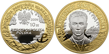 Польша 10 злотых 2009 MW, Кшиштоф Камиль Бачинский (1921-1944), позолота KM 689 серебро, биметалл PROOF 1085-1-74