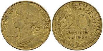 Франция 20 сантимов 1983 тип Marianne KM 930 алюминиевая бронза 4393-657