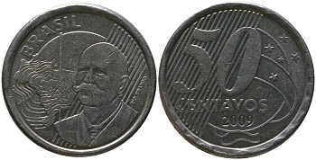 Бразилия 50 сентаво 2009 KM 651a, Schon 159a, Bentes 780 нержавеющая сталь 4523-431