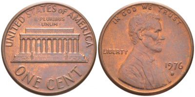 США 1 ЦЕНТ 1976 D, ЛИНКОЛЬН KM 201 медь цинк 105-1056