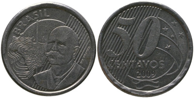 Бразилия 50 сентаво 2009 KM 651a, Schon 159a, Bentes 780 нержавеющая сталь 4523-431