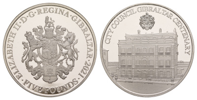 Гибралтар 5 фунтов 2021 100 лет городскому совету Гибралтара KM NEW медно-никель  PROOF  1088-7-43