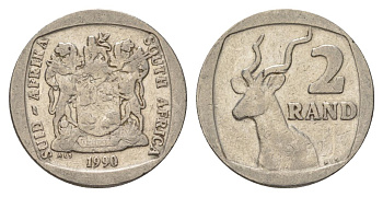 ЮАР 2 ранда 1990 KM 139 медь плакированная никелем 4626-1037