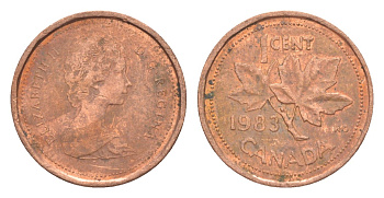 Канада 1 цент 1983 Елизавета II (1952-2022), кленовый лист KM 132 бронза 4639-359
