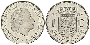 Нидерланды 1 гульден 1968 Юлиана (1948-1980) KM 184a никель UNC 4579-517
