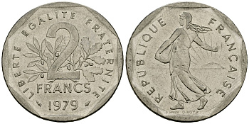 Франция 2 франка 1979 сеятель KM 942.1, Le Franc 272.3 никель 4120-1036