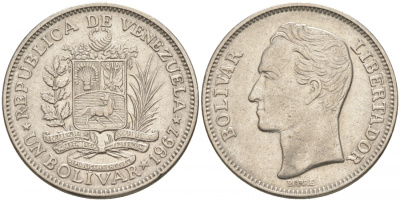 Венесуэла 1 боливар 1967 Симон Боливар KM 42 никель 68-721