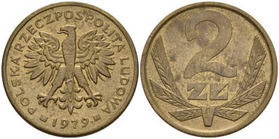 Польша 2 злотых 1979 MW KM 80.1 латунь    4189-128