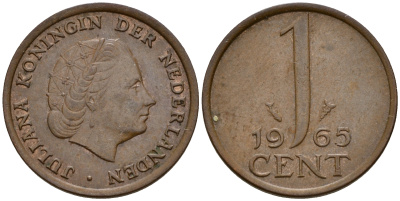 Нидерланды 1 цент 1965 Юлиана (1949-1980) KM 180 бронза    4598-241