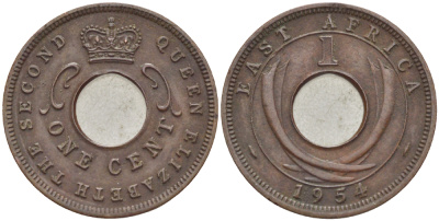 Британская Восточная Африка 1 цент 1954 Елизавета II (1952-) KM 35 бронза 113-523