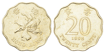 Гонконг 20 центов 1998 KM 67 никель латунь UNC 4701-238