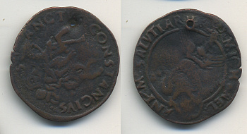 ИТАЛИЯ ЖЕТОН 1504-1528 ПОДДЕЛКА ЗНАК МИХЕЛЯ АНТОНИО МАРКИЗА САЛУЦЦО КАРМАНЬОЛА, С ОТВЕРСТИЕМ бронза 46-1246