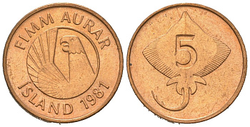 Исландия 5 эйре 1981 KM 24 бронза UNC 192-435
