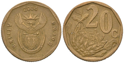 ЮАР 20 центов 2004 KM 328 сталь плакированная бронзой 4621-558