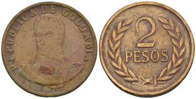 Колумбия 2 песо 1977 Симон Боливар KM 263 бронза 4610-255