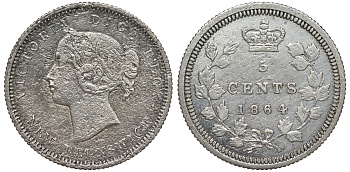 Канада, Нью-Брансуик 5 центов 1864 Виктория (1837-1901) KM 7 серебро    00-808-07