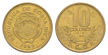 Коста-Рика 10 колонов 1995 KM 228 сталь плакированная бронзой 4635-1255