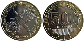 Коста-Рика 500 колонов 2021 175 лет со дня основания Республики KM NEW биметалл  UNC  M74-08