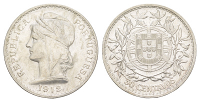 Португалия 50 сентаво 1912 KM 561 серебро 4127-833