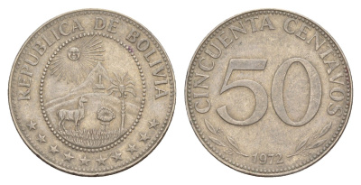 Боливия 50 сентаво 1972 KM 190 сталь плакированная никелем 4628-356
