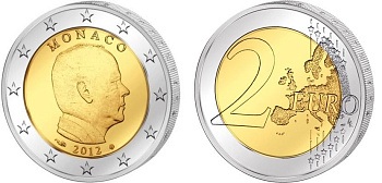 Монако 2 евро 2012 Князь Альберт II KM 195 биметалл UNC M11-05