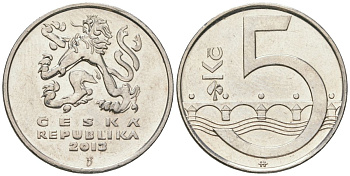 Чехия 5 крон 2013 b’, чешский лев, Карлов мост KM 8 сталь плакированная никелем aUNC 4592-747