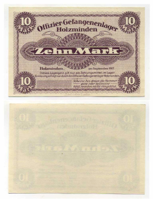 Германия 10 марок 1917 Хольцминден (Брауншвейг), лагерь военнопленных офицеров C-3137, Tieste 385.07 бумага UNC (пресс) 504-68-1-1