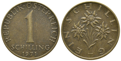 Австрия 1 шиллинг 1971 KM 2886 алюминиевая бронза 4606-926