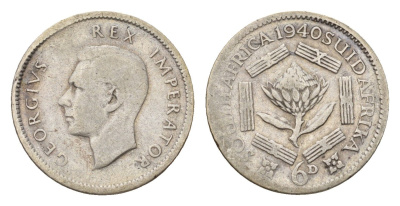 ЮАР 6 пенсов 1940 Георг VI (1936-1952) KM 27 серебро 4564-215