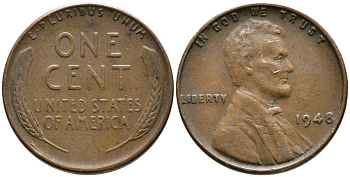 США 1 ЦЕНТ 1948 ЛИНКОЛЬН KM А132 медь цинк 4549-753