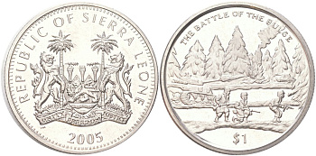 Сьерра-Леоне 1 доллар 2005 60 лет окончанию Второй мировой войны - Битва в Арденнах KM 318 медно-никель BU 73-532