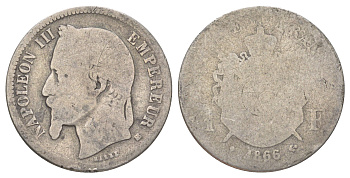 Франция 1 франк 1866 BB, Наполеон III (1852-1870) KM 806.2 серебро 4622-1047
