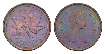 Канада 1 цент 1983 Елизавета II (1952-2022), кленовый лист KM 132 бронза 4651-759