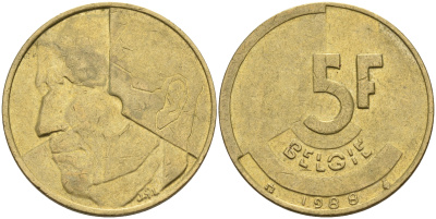 Бельгия 5 франков 1988 Belgie KM 164 латунь алюминиевая бронза    4592-1233