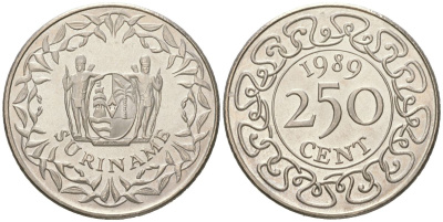 Суринам 250 центов 1989 KM 24 медно-никель BU 4172-152