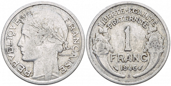 ФРАНЦИЯ 1 ФРАНК 1946 В KM 885a.2 алюминий 4546-1227