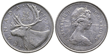 КАНАДА 25 ЦЕНТОВ 1979 ОЛЕНЬ, ЕЛИЗАВЕТА II KM 74 никель 4364-2057