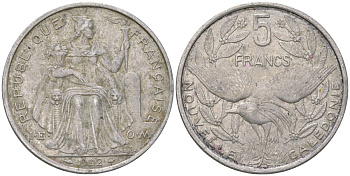 Французская Новая Каледония 5 франков 1992 птица кагу, (IEOM) KM 16, Schoen 12, Lec 80 алюминий 180-1232