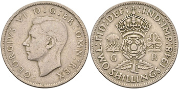 Великобритания 2 шиллинга (флорин) 1948 Георг VI (1936-1952) KM 865, Spink 4102 медно-никель 4117-1014