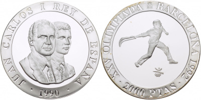 Испания 2000 песет 1990 XXV летние Олимпийские игры 1992 года в Барселоне, сквош KM 867 серебро PROOF 00-00