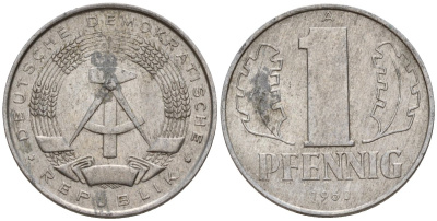 ГДР 1 пфенниг 1960 A KM 8.1 алюминий 39-432