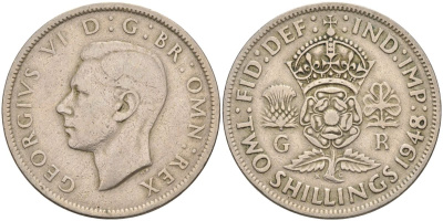 Великобритания 2 шиллинга (флорин) 1948 Георг VI (1936-1952) KM 865, Spink 4102 медно-никель 4117-1014