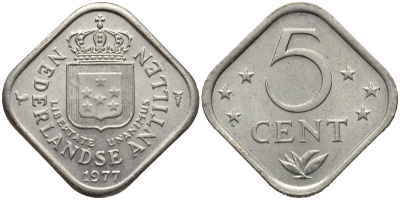 Нидерландские Антилы 5 центов 1977 Юлиана (1948-1980) KM 13 медно-никель 192-745
