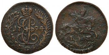 Россия полушка 1794 КМ Биткин 852 R1 медь 00-810-29