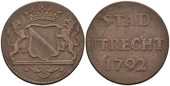 Утрехт (Utrecht), Нидерланды 1 дуит 1792 KM 91 медь 4577-255