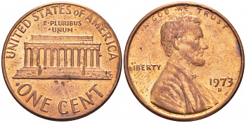 США 1 ЦЕНТ 1973 D, ЛИНКОЛЬН KM 201 медь цинк UNC 3309-255