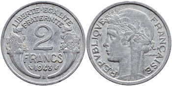 Франция 2 франка 1948 В KM 886а.2 алюминий 4397-752