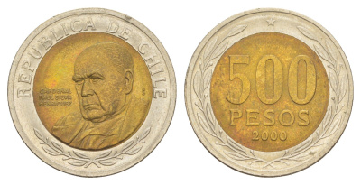 Чили 500 песо 2000 кардинал Рауль Сильва Энрикес (1907-1999) KM 235 биметалл UNC 4641-537